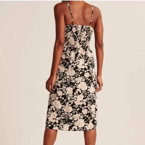 Abercrombie & Fitch Black Floral Cinch Front Midi with Slit, Size Small Tall - Picture 5 of 10